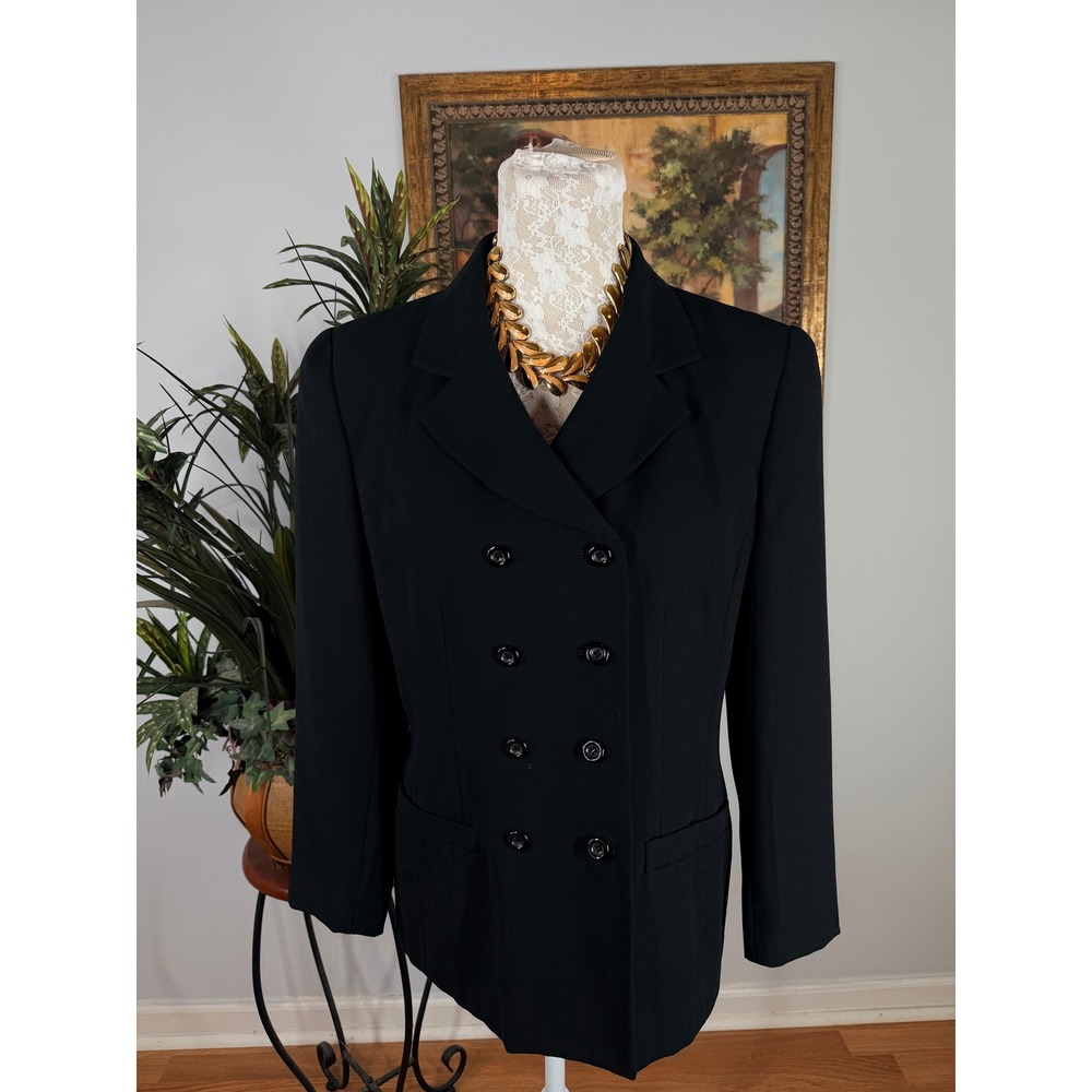 Petite Sophisticate Blazer Women 10P Black Polyester Double Breasted Vintage